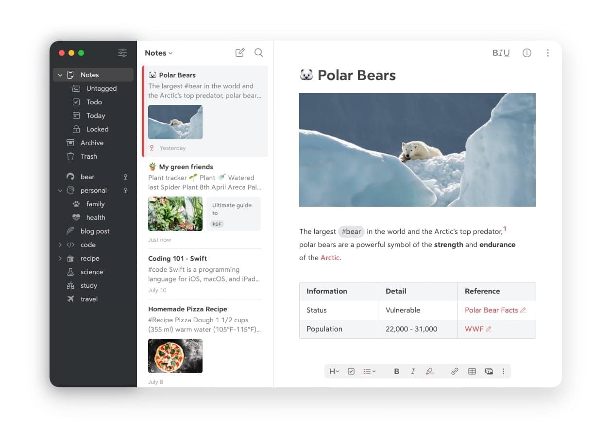 Bear.app Screenshot